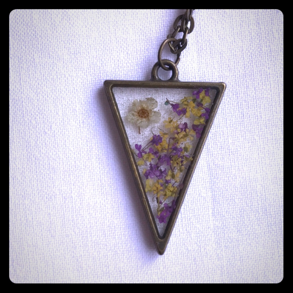 Dried Flower Pendant on Brass Chain